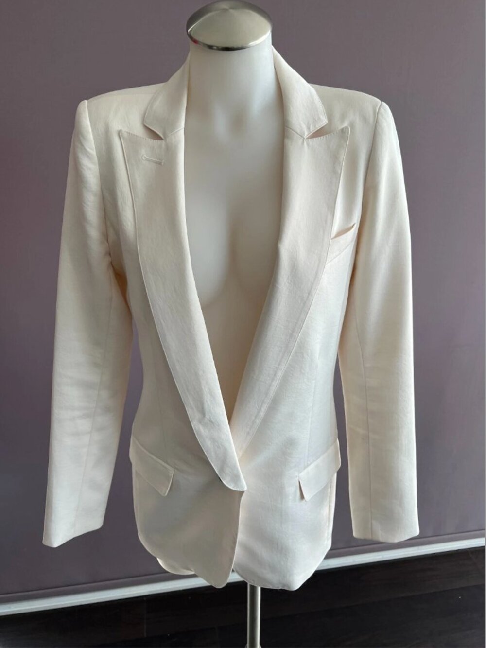 Smythe Cream Long Shawl Blazer with Black Buttons Size 6